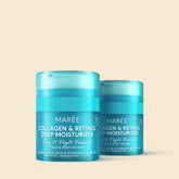 Maree Retinol & Collagen Anti-Age Cream jar with cream visible, highlighting nourishing skincare for youthful, radiant skin.