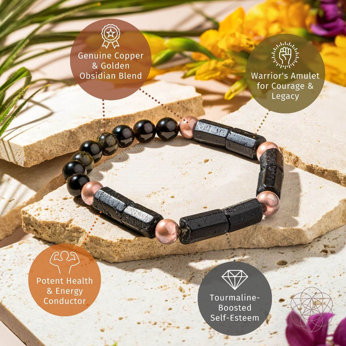 Copper bracelet with "Born to Thrive" inscription from Conscious Items, designed to symbolize strength and empowerment.