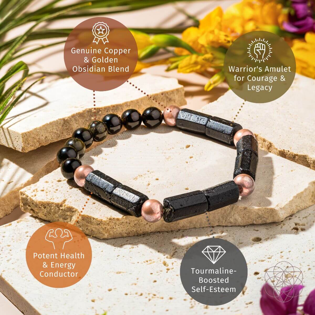 Copper bracelet with "Born to Thrive" inscription from Conscious Items, designed to symbolize strength and empowerment.
