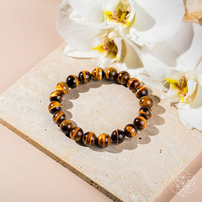 Conscious Items 7A Grade Tiger’s Eye bracelet featuring polished tiger’s eye beads on a durable elastic cord.