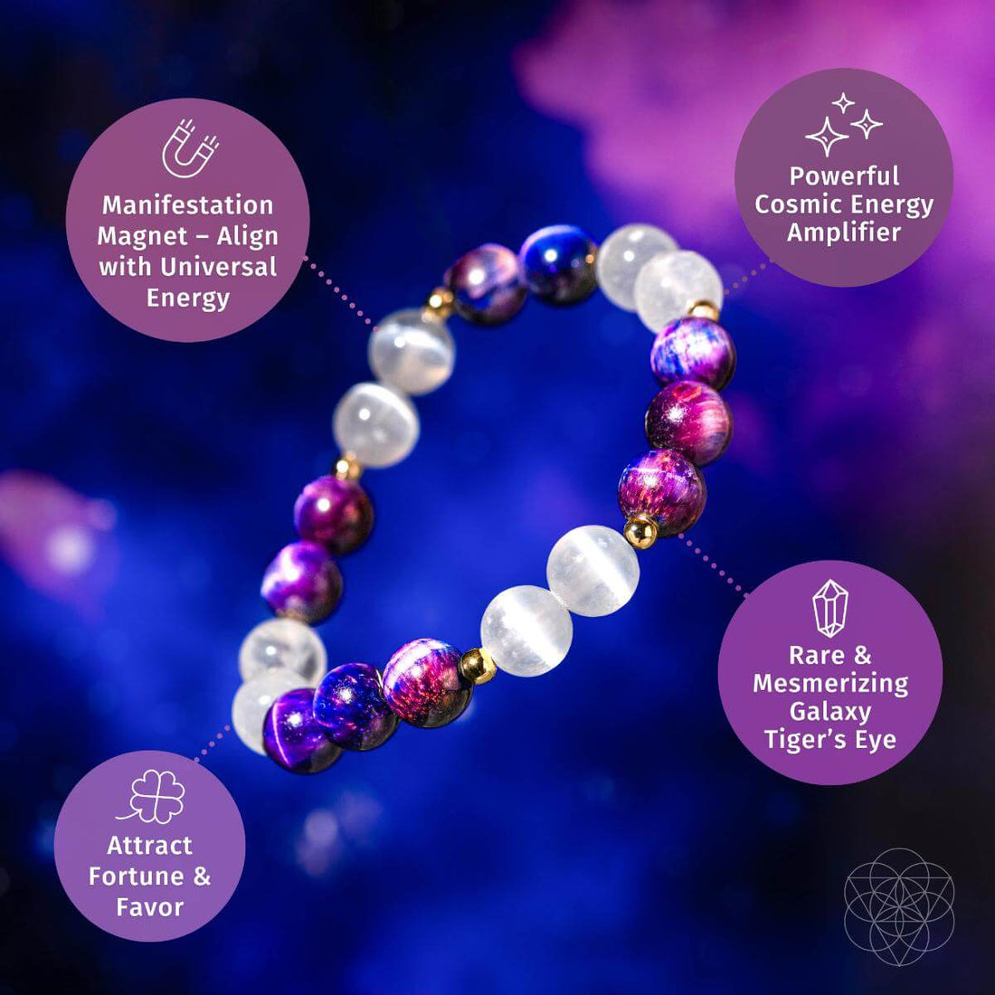 Galaxy Tiger’s Eye bracelet from Conscious Items featuring cosmic energy amplifier design, crafted for spiritual and aesthetic appeal.