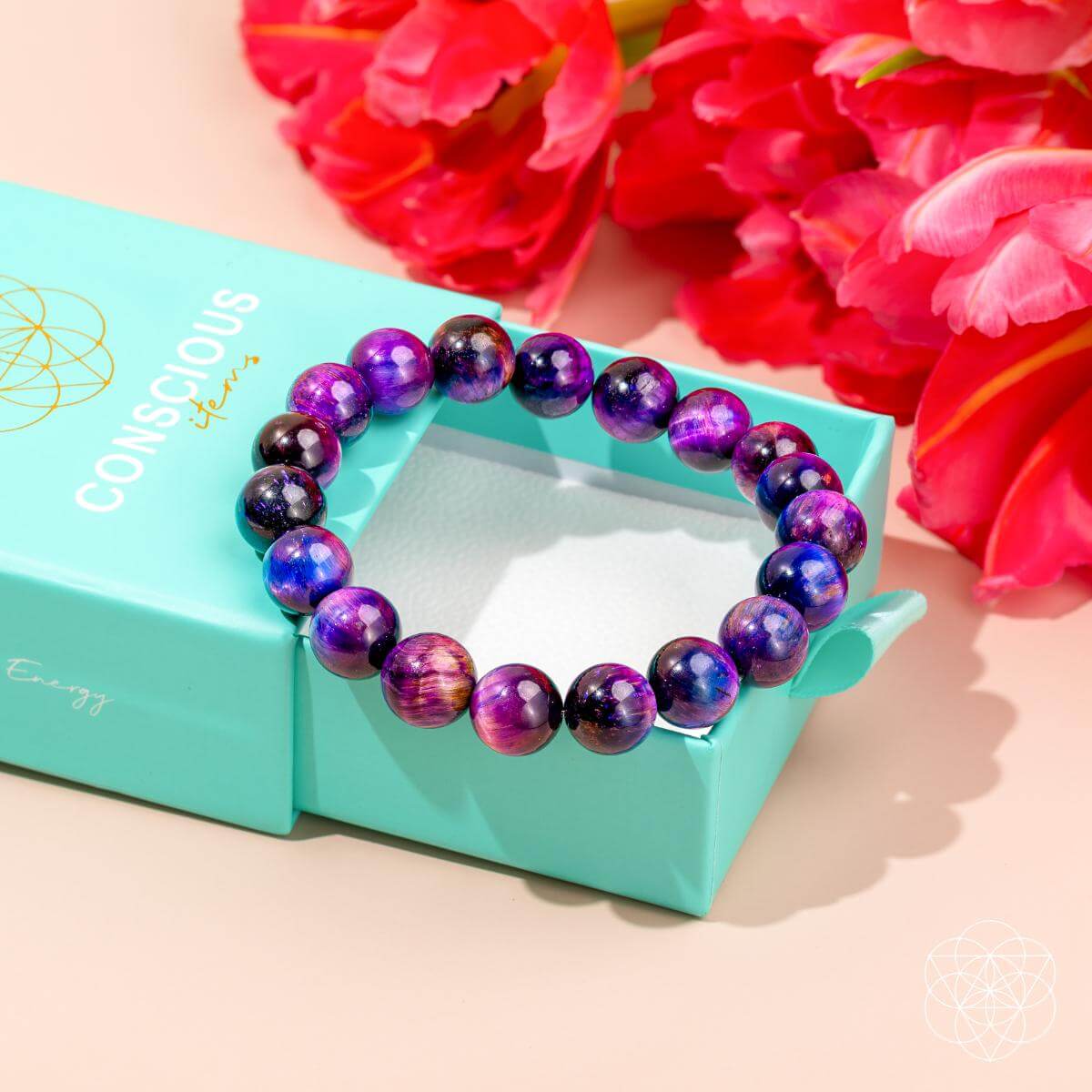 All-Galaxy Tiger’s Eye bracelet from Conscious Items with polished beads and a cosmic-inspired design for spiritual energy.