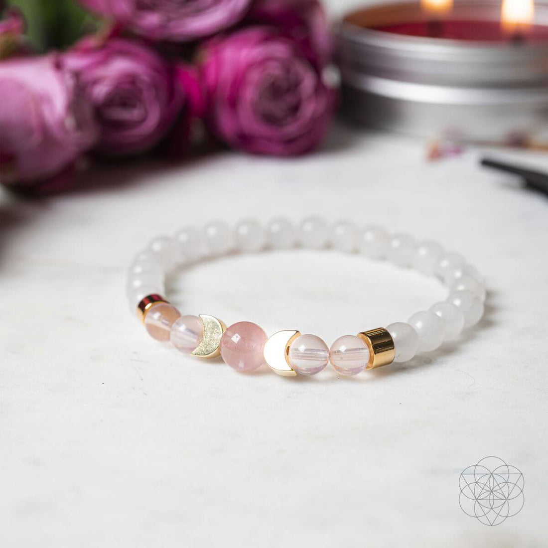 Conscious Items fertility bracelet featuring natural stones and adjustable cord, designed to support fertility and wellness.