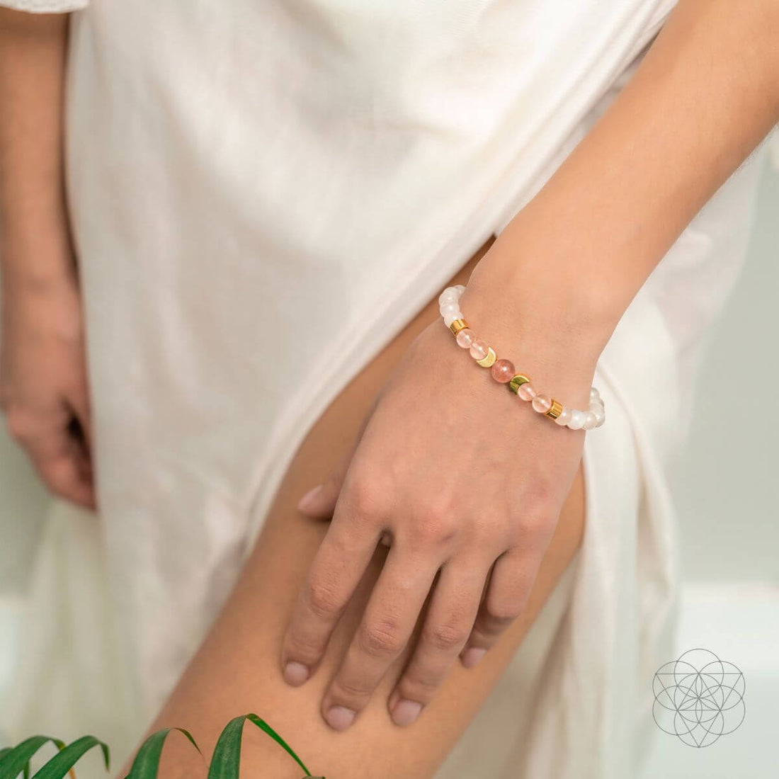 Conscious Items fertility bracelet with natural stones and adjustable design, stylish accessory promoting fertility and well-being.