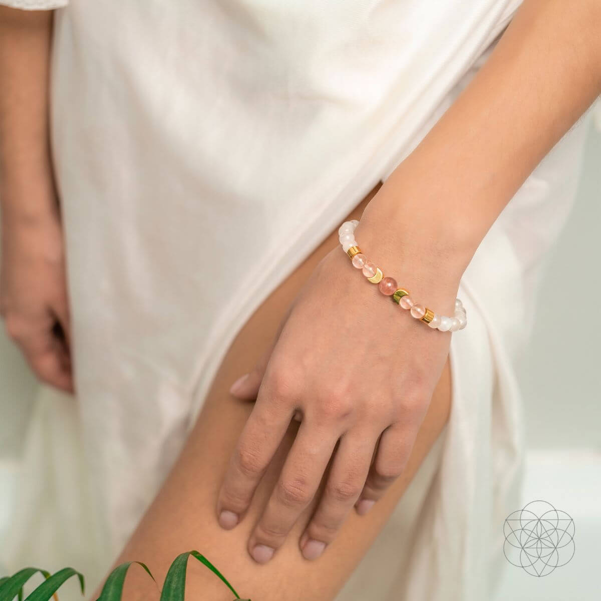 Conscious Items fertility bracelet with natural stones and adjustable design, stylish accessory promoting fertility and well-being.