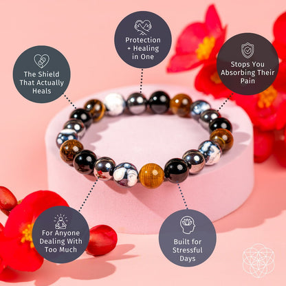 Conscious Items Orca’s Armor triple protection and healing bracelet featuring black and white beaded design with ocean-inspired accents.