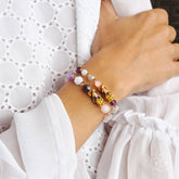 Close-up of the Prosperity Bracelet by Conscious Items, featuring colorful beads and a simple, elegant design.