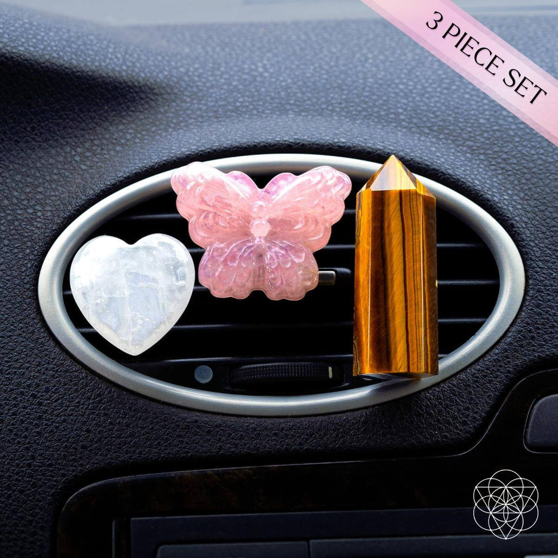 Healing Butterfly crystal car safety kit by Conscious Items, featuring colorful crystals arranged in a decorative set for protection.
