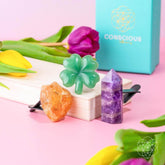 Set of Road Guardians Lucky Car Crystals from Conscious Items, featuring colorful crystals in a crystal kit for car protection and good luck.