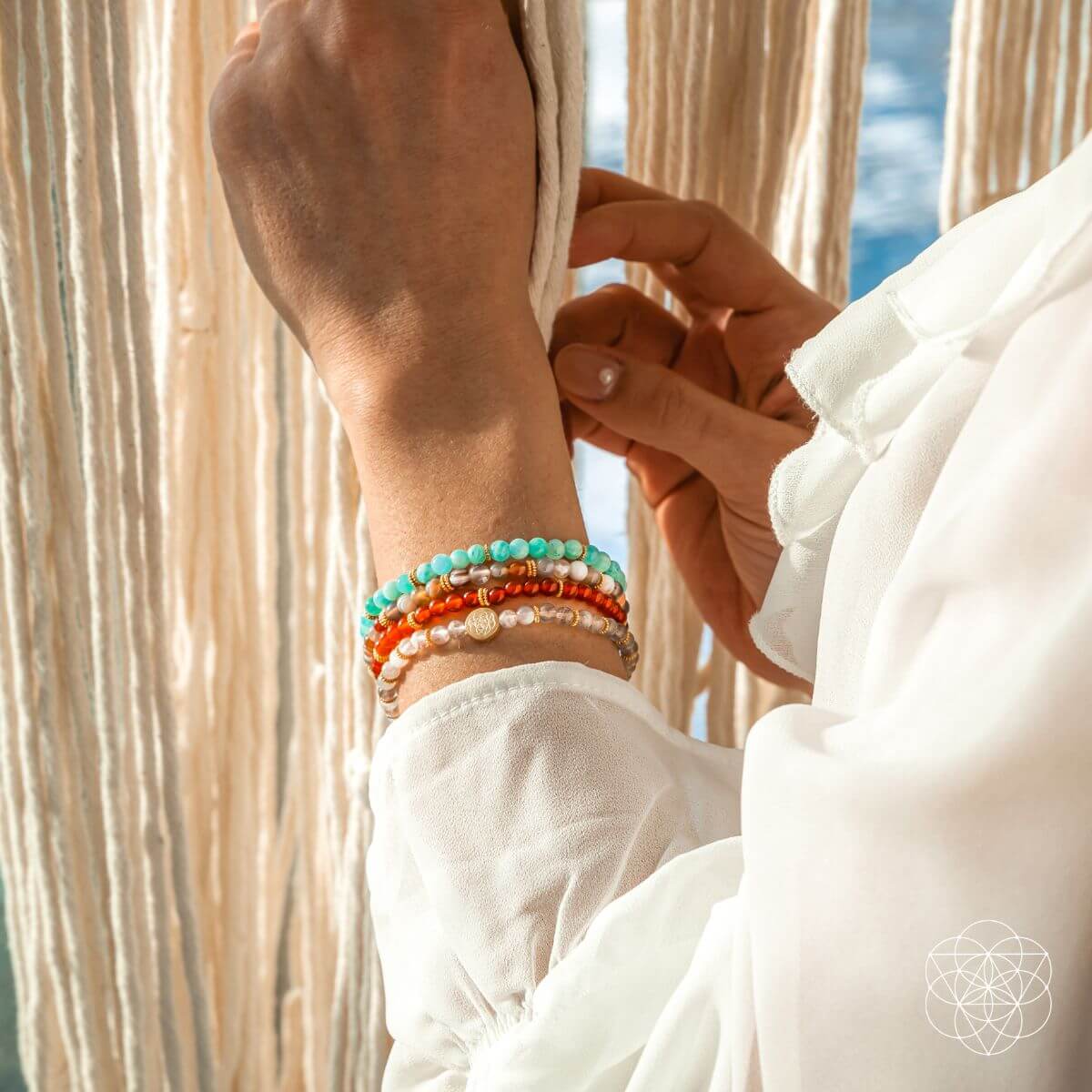 Set of four I Am Healthy mindfulness bracelets by Conscious Items, designed for mind, body, and spirit restoration.