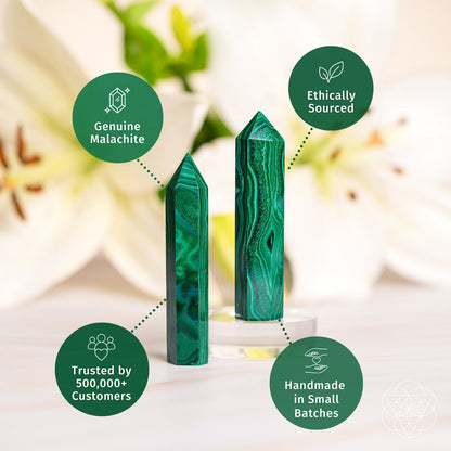 Handcrafted malachite phoenix sculpture from Conscious Items, a unique home decoration piece with vibrant green and black stone details.
