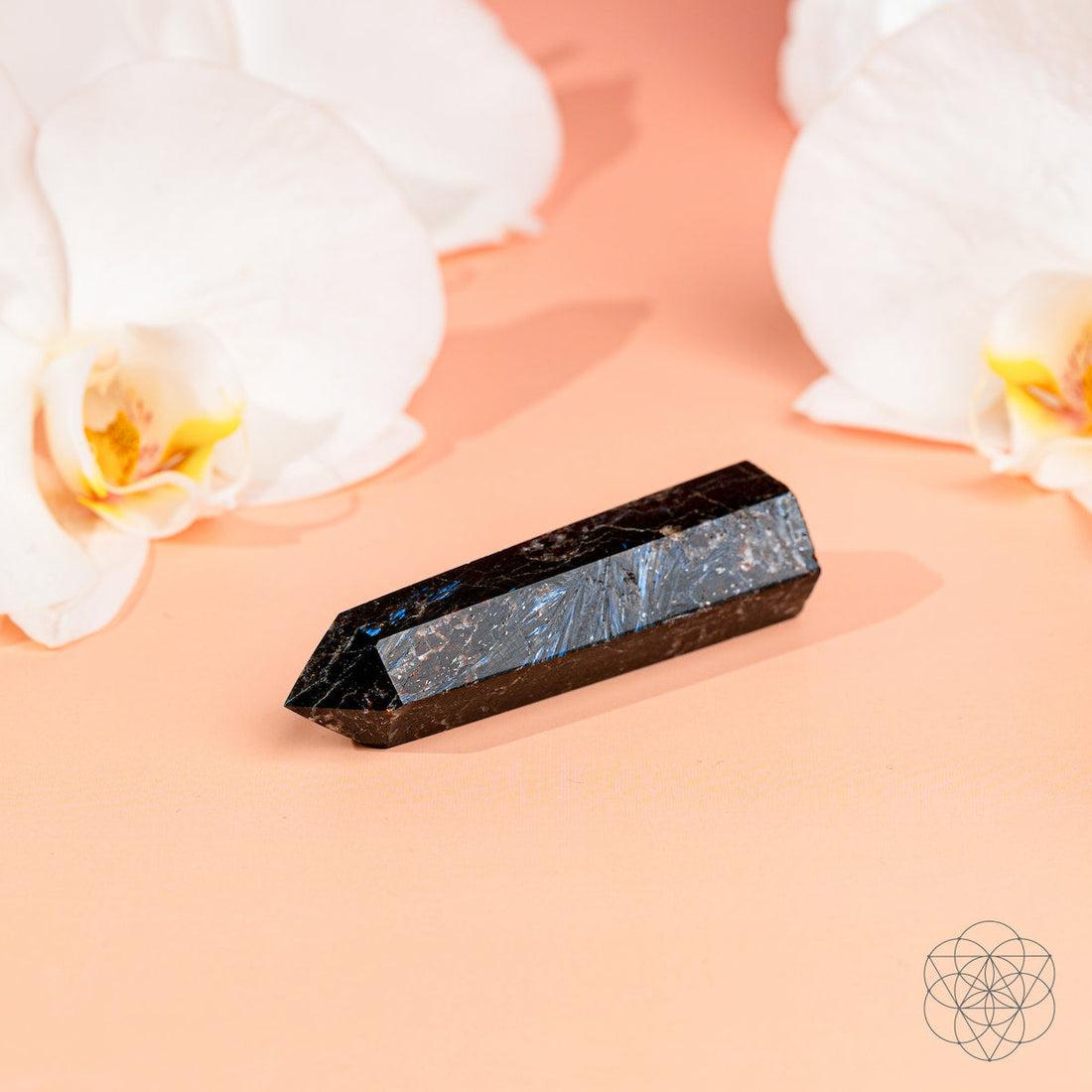 Natural Arfvedsonite point home decoration in a raw, unpolished form, showcasing its unique crystal structure and deep mineral colors.