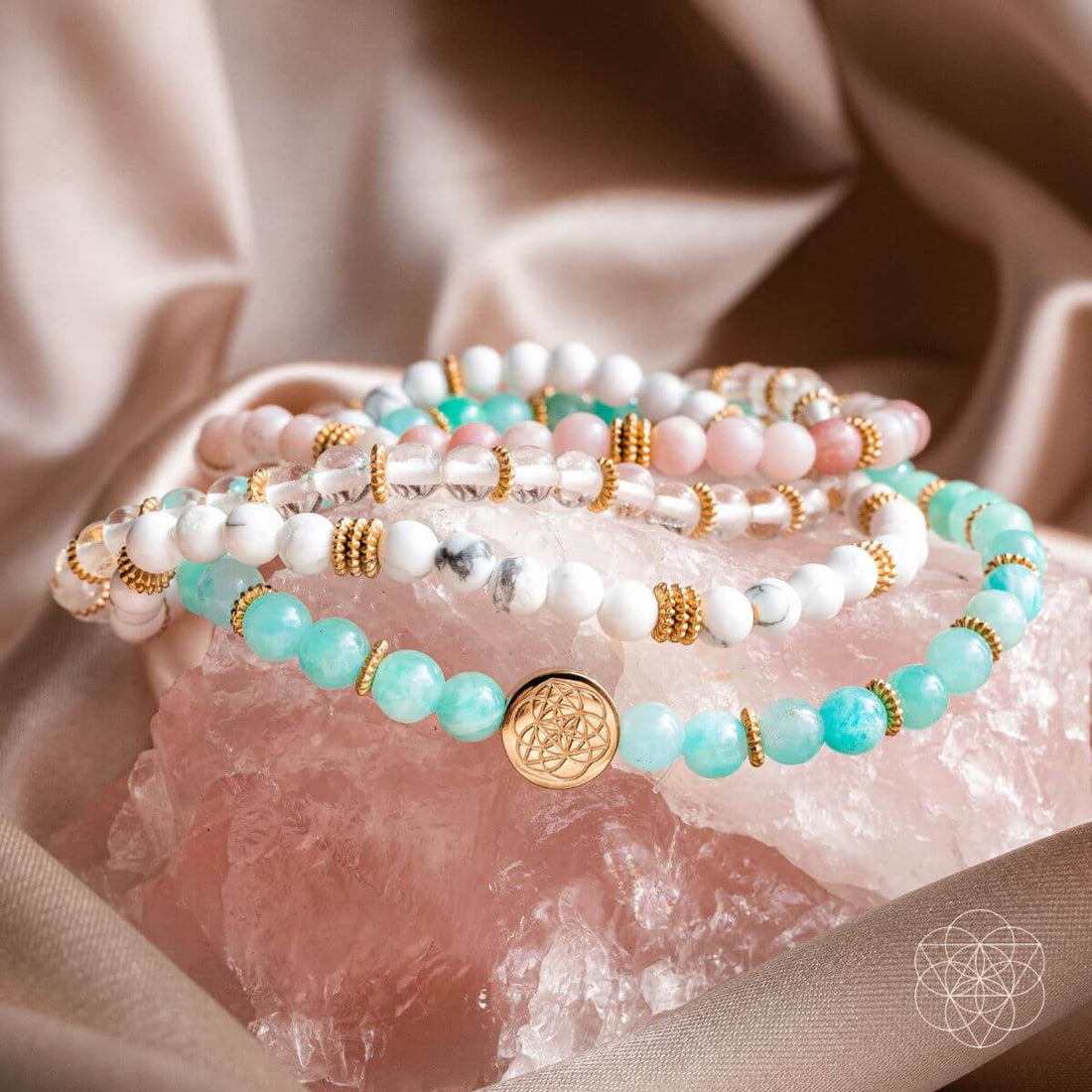 Set of four Conscious Items stress reliever bracelets featuring colorful beaded jewelry for anxiety relief and wrist comfort.