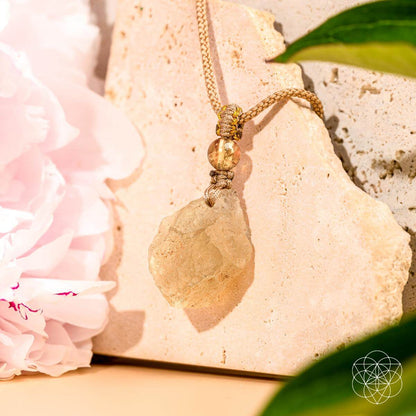 Libyan Desert Glass pendant necklace from The Destiny Relic collection by Conscious Items, featuring a polished, natural gemstone pendant.