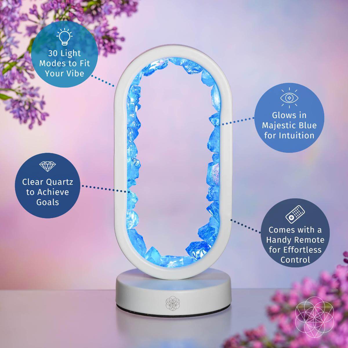 Clear quartz night light by Conscious Items featuring the Manifest Success lamp of achievement with a sleek, glowing design.