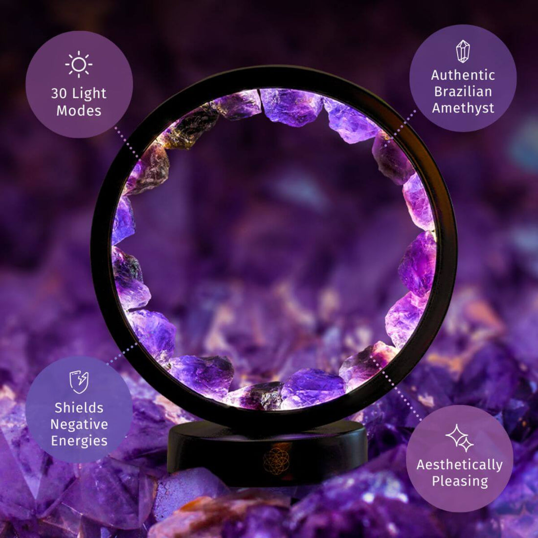 Spiritual Protection Amethyst Night Light by Conscious Items, featuring a purple amethyst lamp with a calming glow for peaceful ambiance.