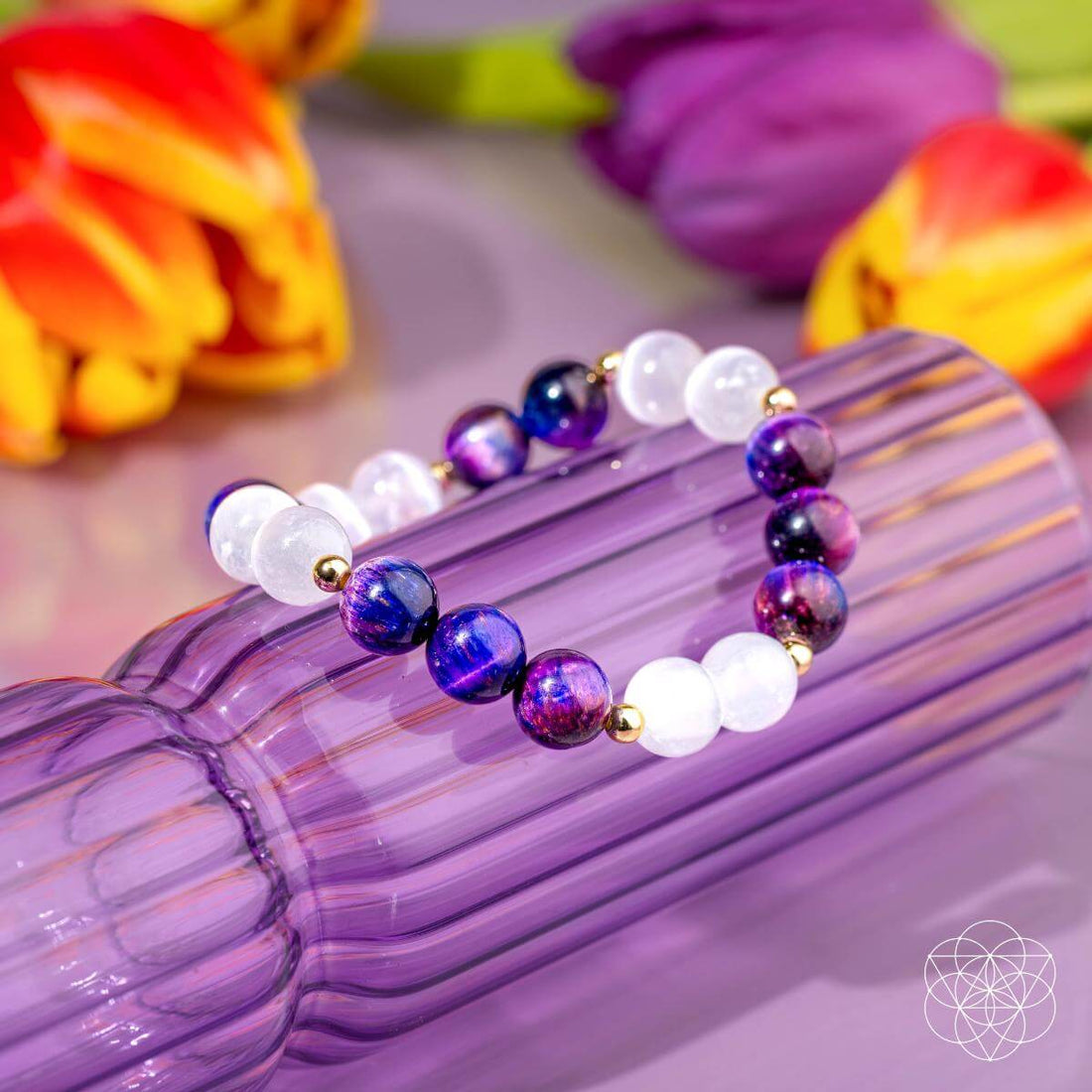 Cosmic Energy Amplifier Galaxy Tiger’s Eye bracelet by Conscious Items featuring a beaded design with galaxy-inspired tiger’s eye stones.