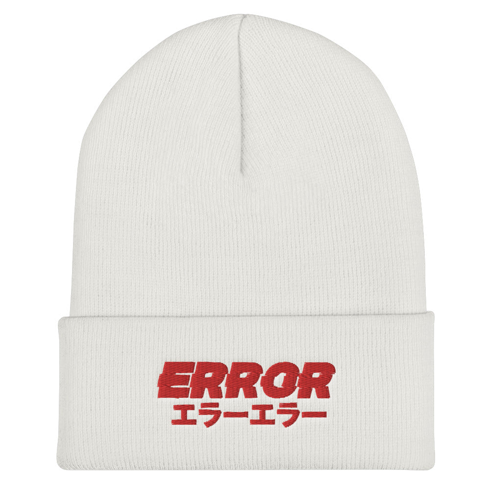Yūjin Clothing Error Beanie, stylish knit headwear featuring bold error design, perfect for casual winter wear.