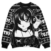 Dark Christmas ugly sweatshirt by Yūjin Clothing featuring festive holiday-themed design and cozy cotton fabric.
