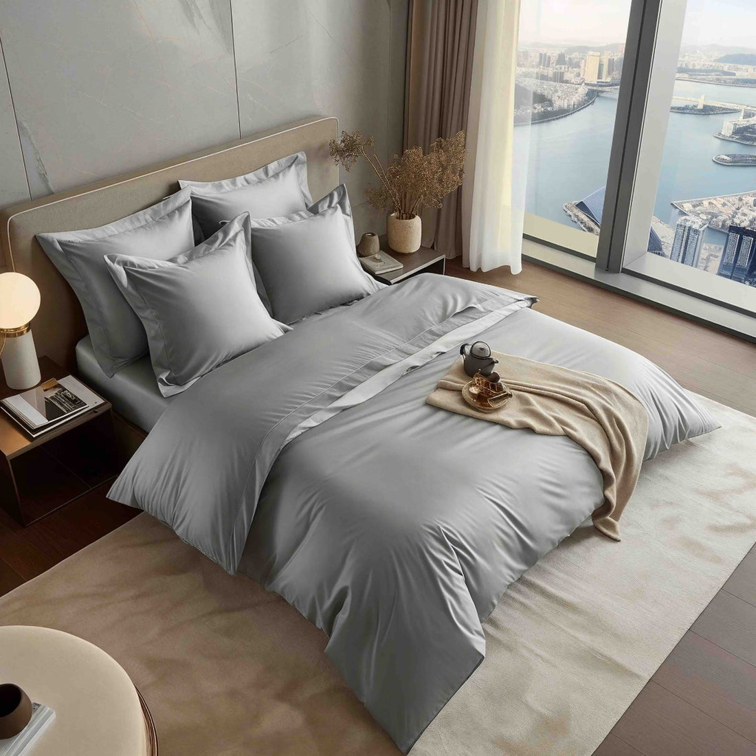 Italic Luxe Australian Sateen Pillowcase Set for bed, featuring smooth, glossy sateen fabric in a stylish home bedding display.