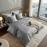 Italic Luxe Australian Sateen Pillowcase Set for bed, featuring smooth, glossy sateen fabric in a stylish home bedding display.