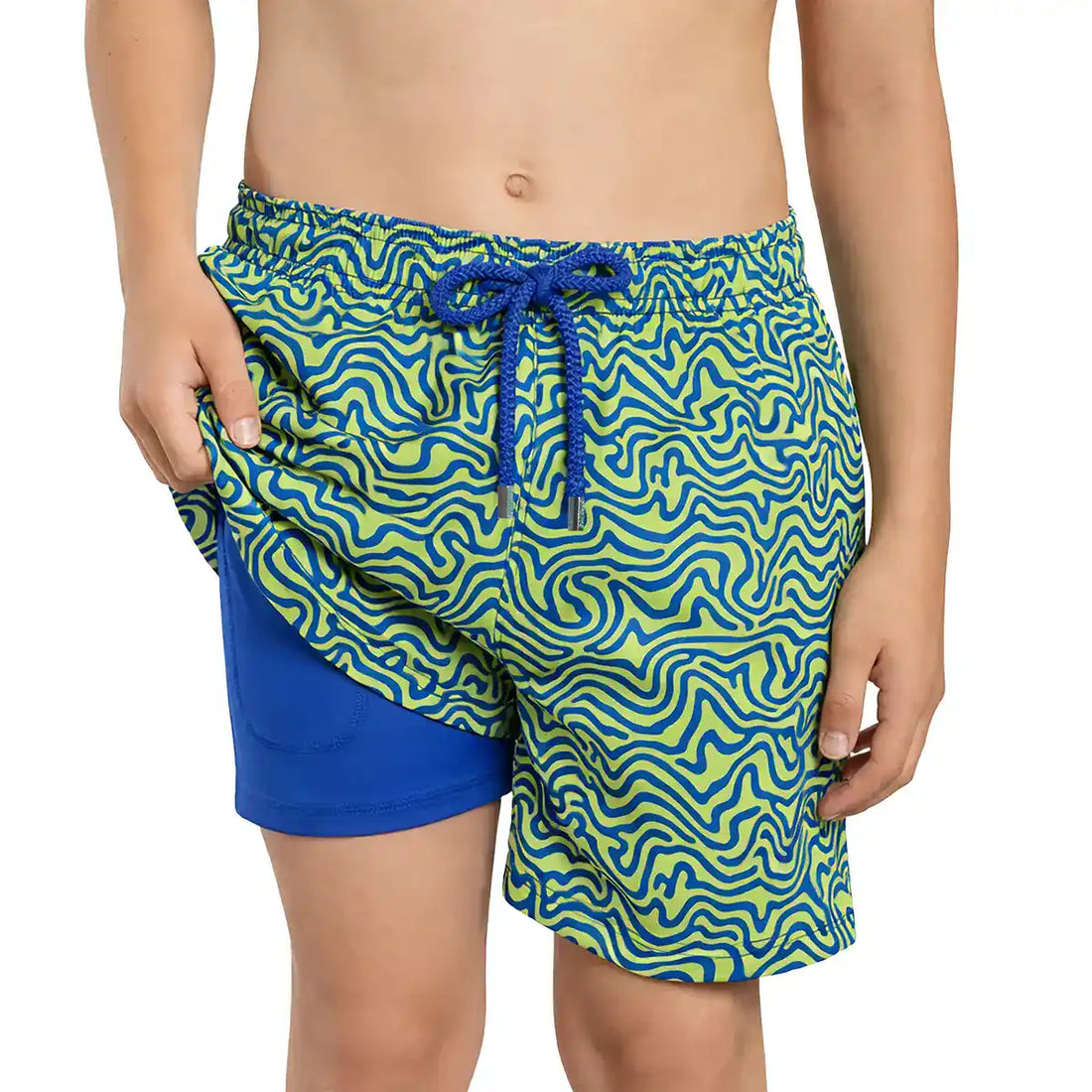 Boys Hybrid Swim &amp; Play Shorts – Deco Maze - Key Lime