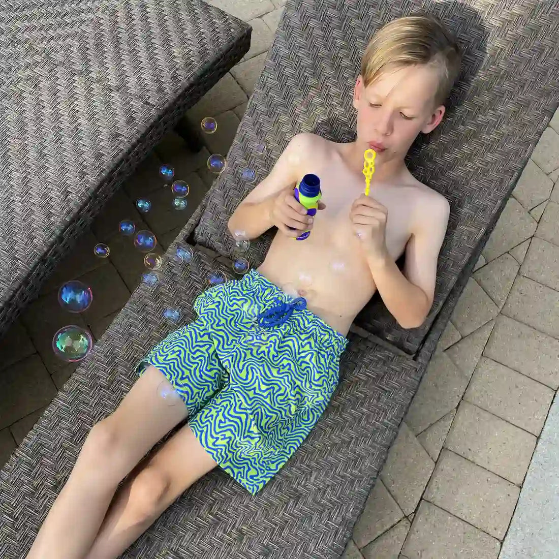 Boys Hybrid Swim &amp; Play Shorts – Deco Maze - Key Lime