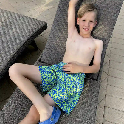 Boys Hybrid Swim &amp; Play Shorts – Deco Maze - Key Lime