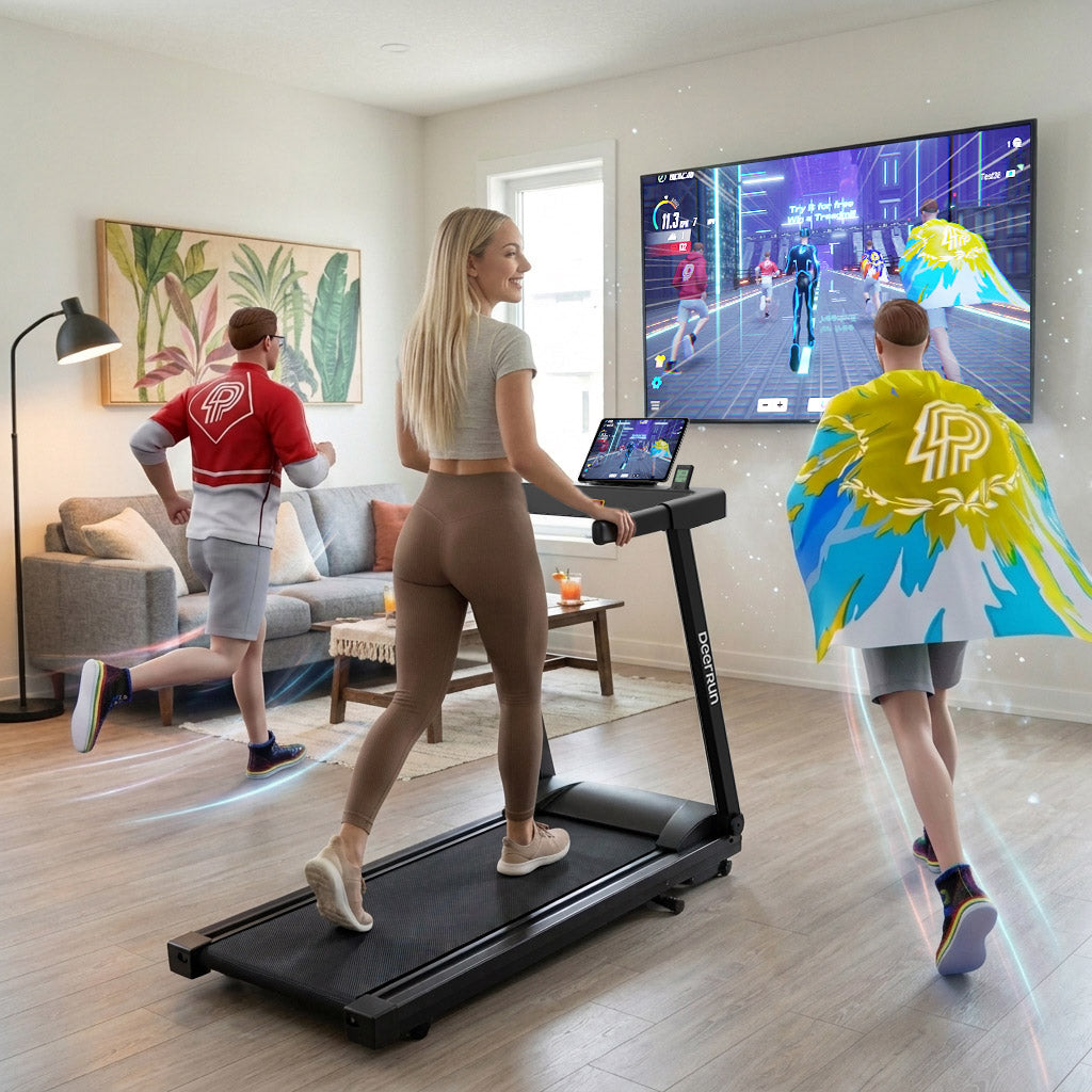 DeerRun All-New 2026 A1 Pro Move+ Smart Foldable Treadmill with black finish, display console, and foldable design.