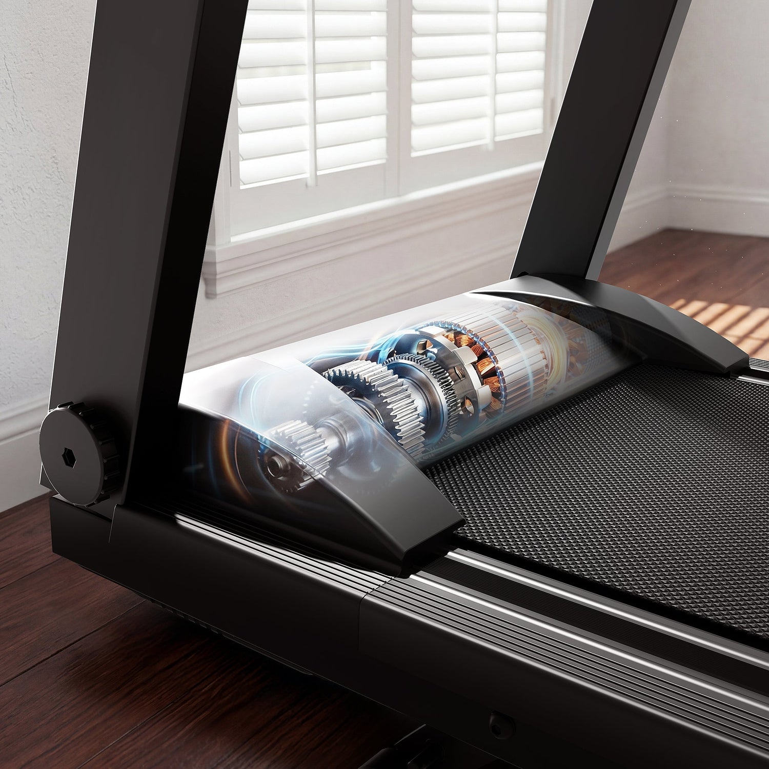 DeerRun All-New 2026 A1 Pro Move+ smart foldable treadmill with black finish, incline, NFC, and digital display