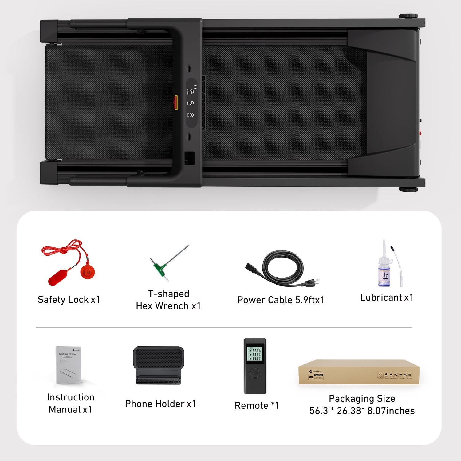 DeerRun All-New 2026 A1 Pro Move+ foldable smart treadmill with black finish, digital display, and control panel.