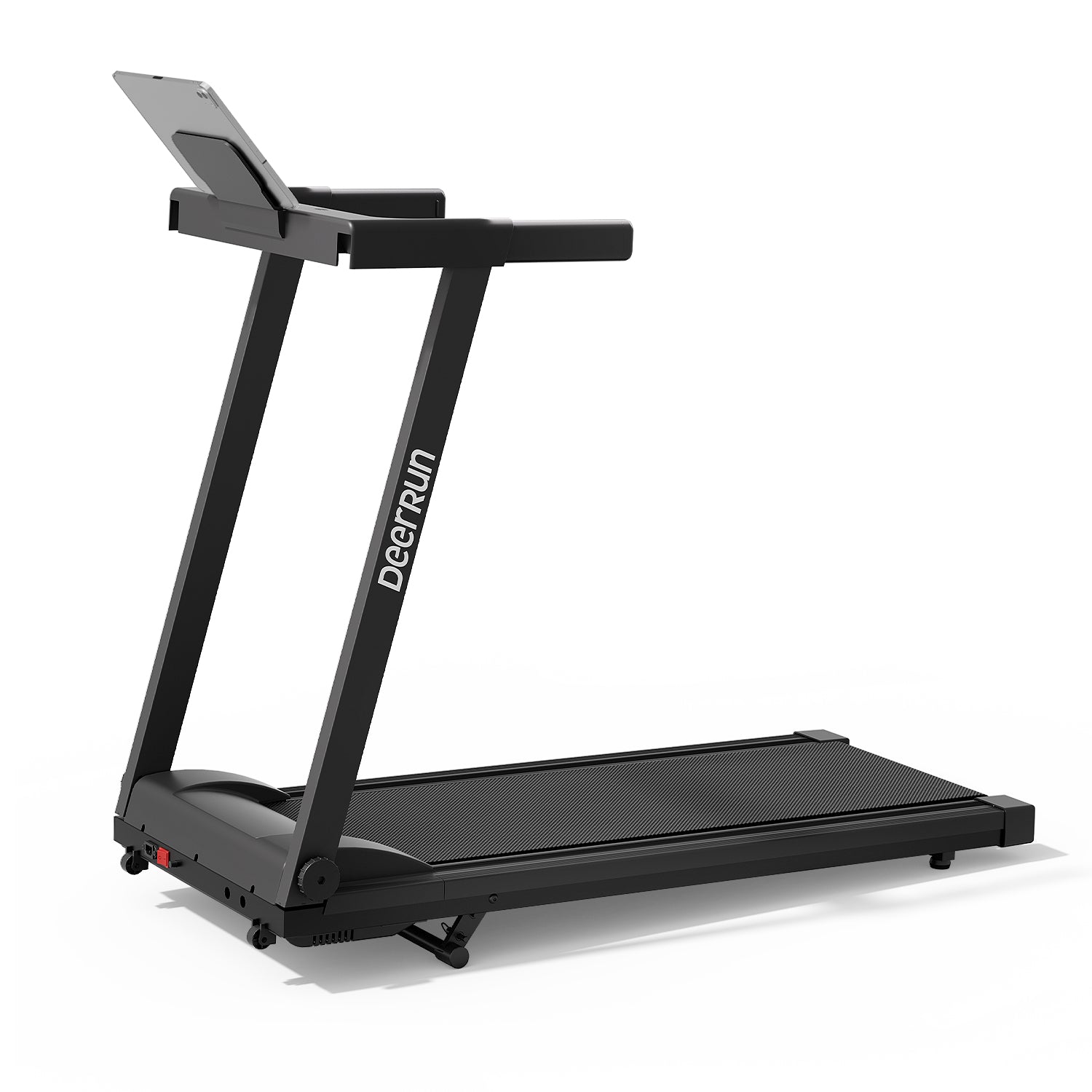 DeerRun A1 Pro Move+ smart foldable treadmill in black with digital display, incline, NFC, and sturdy frame for up to 350 lbs.