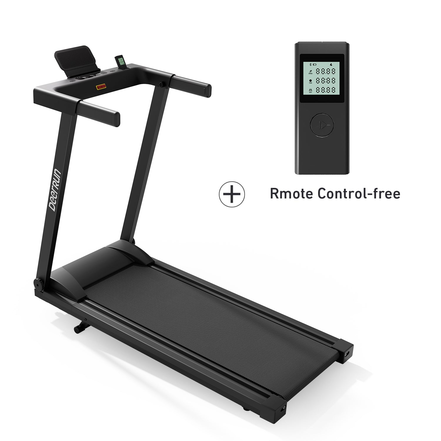 DeerRun A1 Pro Move+ smart foldable treadmill with black finish, 6% incline, NFC, digital display, and sturdy frame.