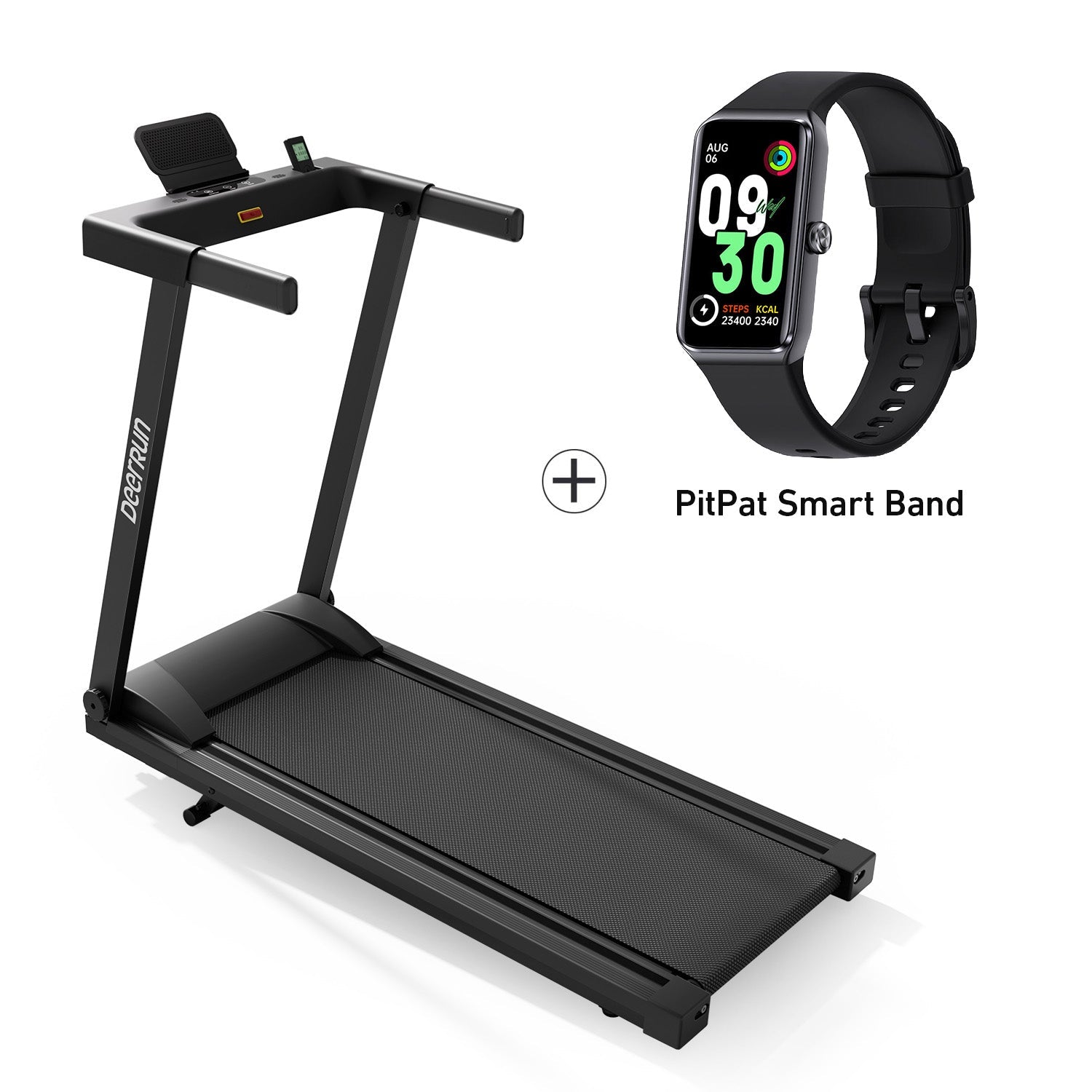 DeerRun® All-New 2026 A1 Pro Move+ foldable smart treadmill with black frame, 6% incline, NFC, and digital display.