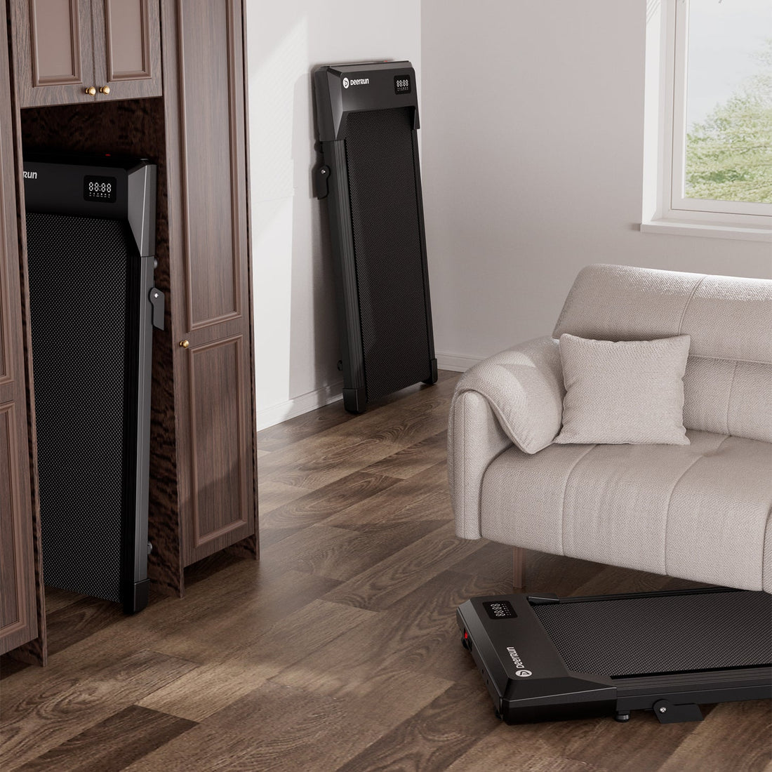 DeerRun Q2 Urban Smart Walking Pad treadmill with incline, remote control, and sleek design for indoor walking exercise.