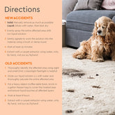 Puracy Pet Stain & Odor Remover bottle with directions label showing cleaning instructions for pet stains.