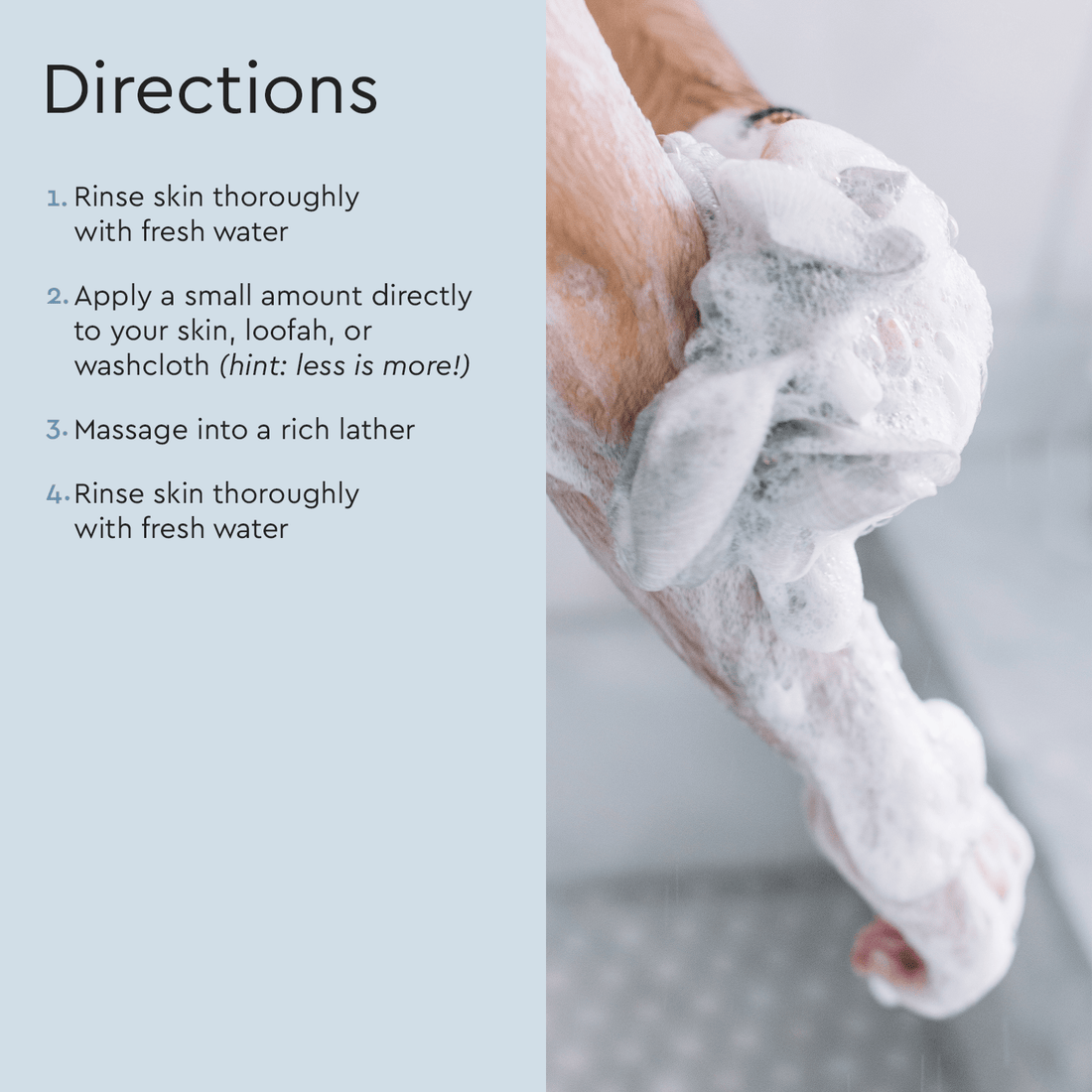 Puracy acidified, pH-balanced body wash bottle with directions label showing usage instructions and product details.