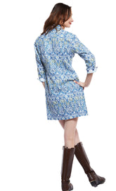 Dizzy-Lizzie Sag Harbor Dress with blue Kilim print, lightweight fabric, sleeveless design, perfect for casual summer wear