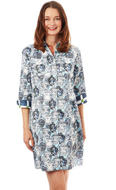 Dizzy-Lizzie Sag Harbor Dress with Chinoiserie print, lightweight fabric, fitted waist, and elegant design perfect for summer wear.