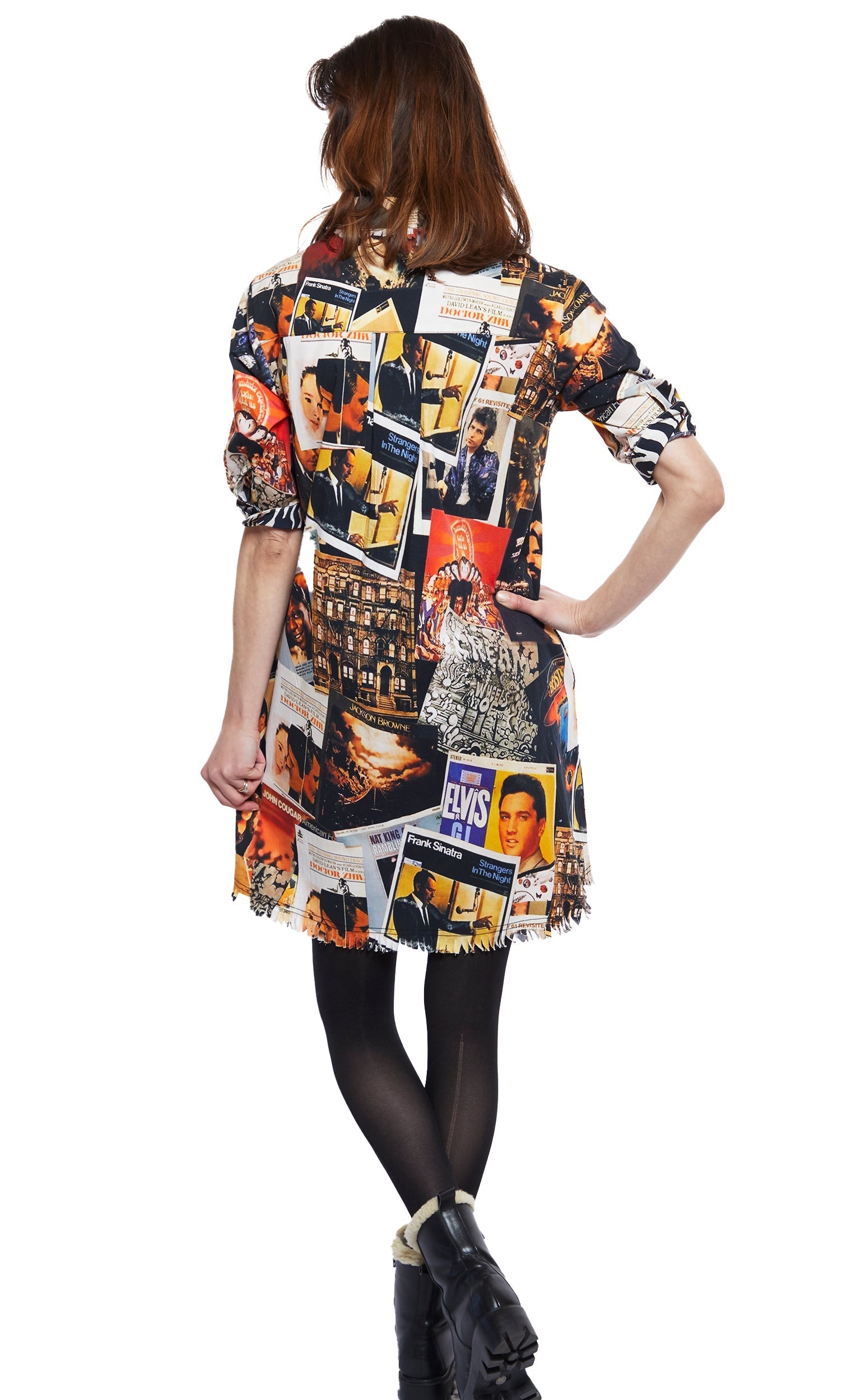 Dizzy-Lizzie Chatham Dress featuring a bold rock and roll print, stylish sleeveless design, and vibrant colors.