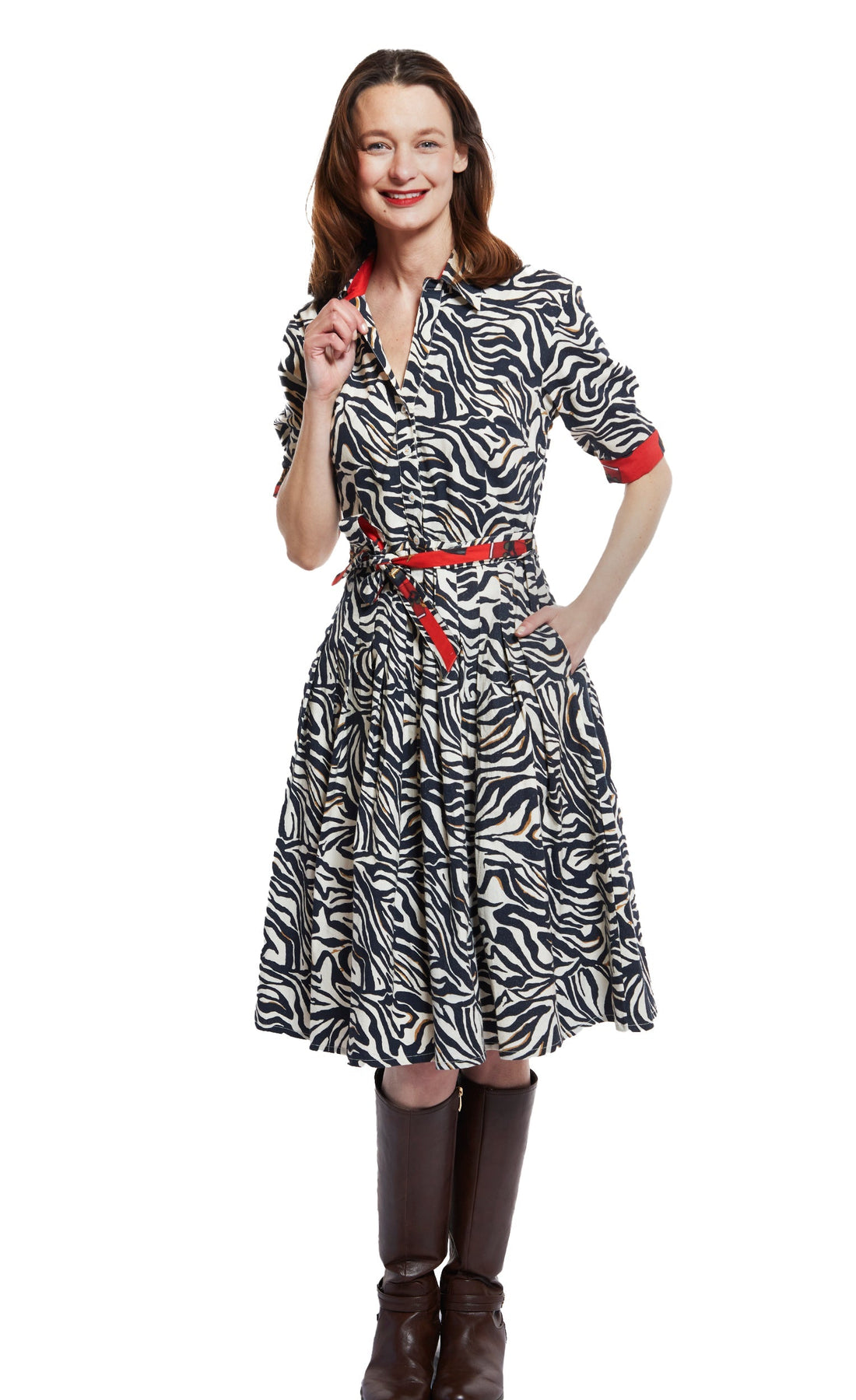 Dizzy-Lizzie Mrs Maisel dress in black and white zebra print, stylish dress with bold zebra pattern and fitted silhouette.