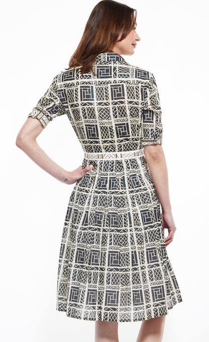 Black and beige wicker print Mrs. Maisel dress by Dizzy-Lizzie, featuring a stylish vintage-inspired design.
