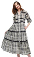 Dizzy-Lizzie Miami Style midi dress with black ribbons, white wicker fabric, featuring flounce design and black accents.
