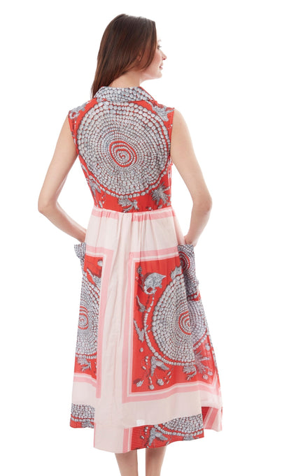 Coral print Sea Island Dress by Dizzy-Lizzie featuring a flowy design and vibrant tropical pattern, perfect for warm weather.