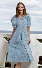 Turquoise and white Montauk Dress by Dizzy-Lizzie featuring a criss-cross design and sleeveless style.