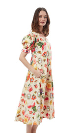 Dizzy-Lizzie Montauk Dress in botanical floral print, sleeveless design with lightweight fabric, perfect for summer wear.