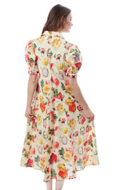 Dizzy-Lizzie Montauk Dress in botanical floral print, lightweight dress with short sleeves and v-neck, perfect for warm weather.