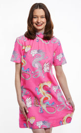 Dizzy-Lizzie Savannah Dress with pink floral print, sleeveless design and lightweight fabric perfect for warm weather.