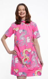 Dizzy-Lizzie Savannah Dress with pink floral print, sleeveless design, lightweight fabric, perfect for summer wear.