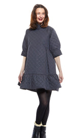 Dizzy-Lizzie St. Tropez oversized black quilted poplin dress with a softly quilted design and relaxed silhouette.